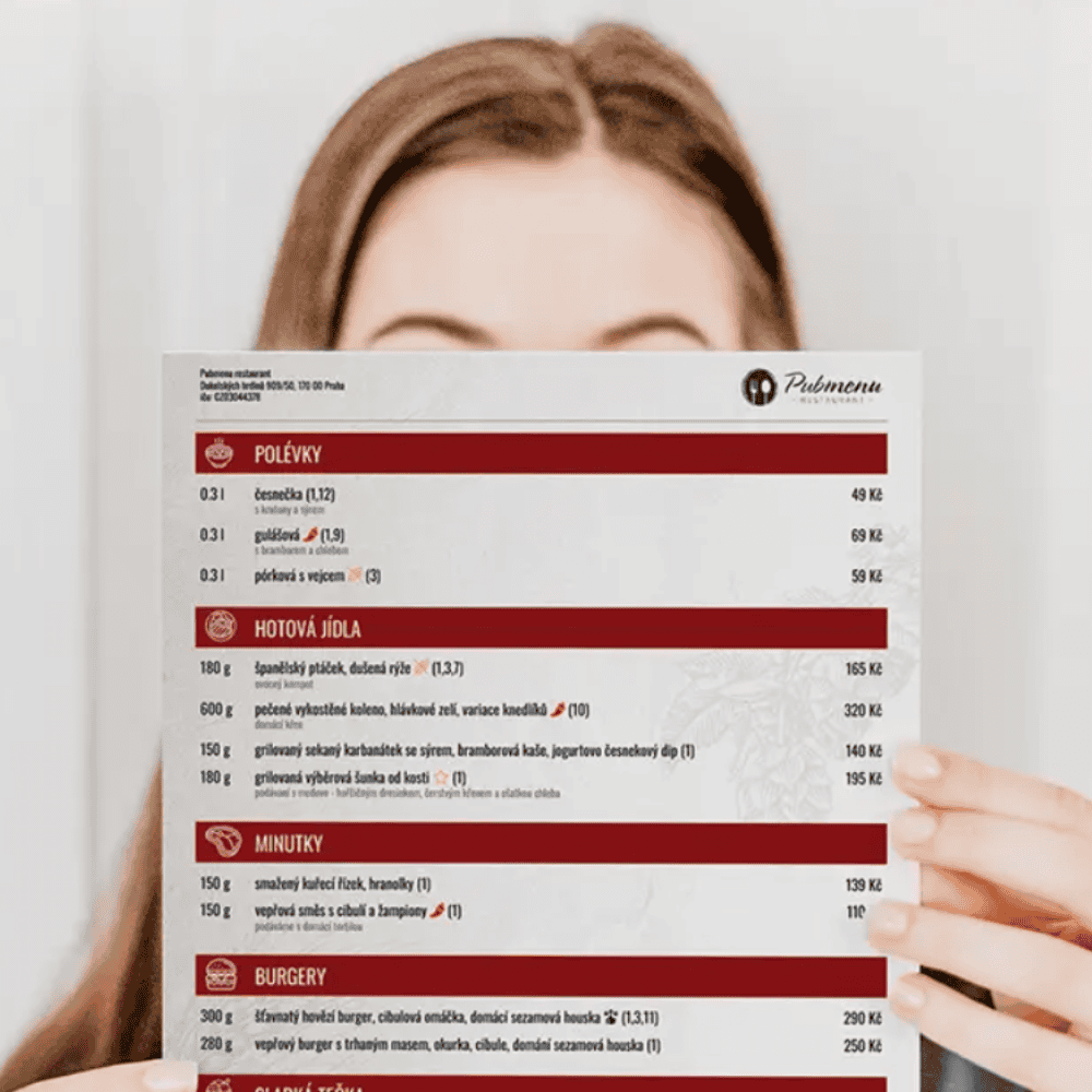 online a tištěné jídelní lístky pro restaurace